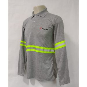 Camisa Polo Manga Longa Na Cor Cinza Mescla Com Faixa Refletiva - Padrão Ability